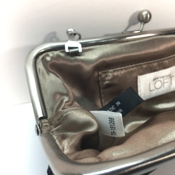 Ann Taylor Loft Clutch Purse Black Lace and Tan with Chain Strap - Picture 5 of 7